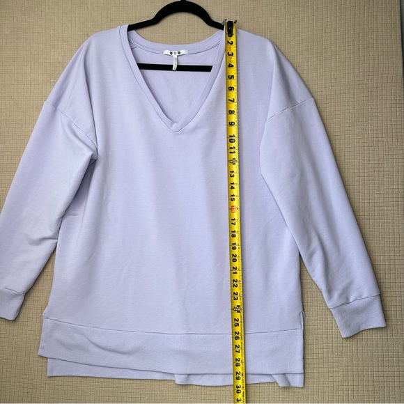 Three Dots Recycled Terry V-Neck Pullover Sweater Womens L Purple 3/4 Sleeve - Picture 5 of 10